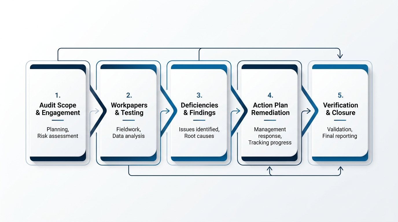 OrviQ Internal Audit Lifecycle: Plan, Workpapers, Findings, and Closure Verification