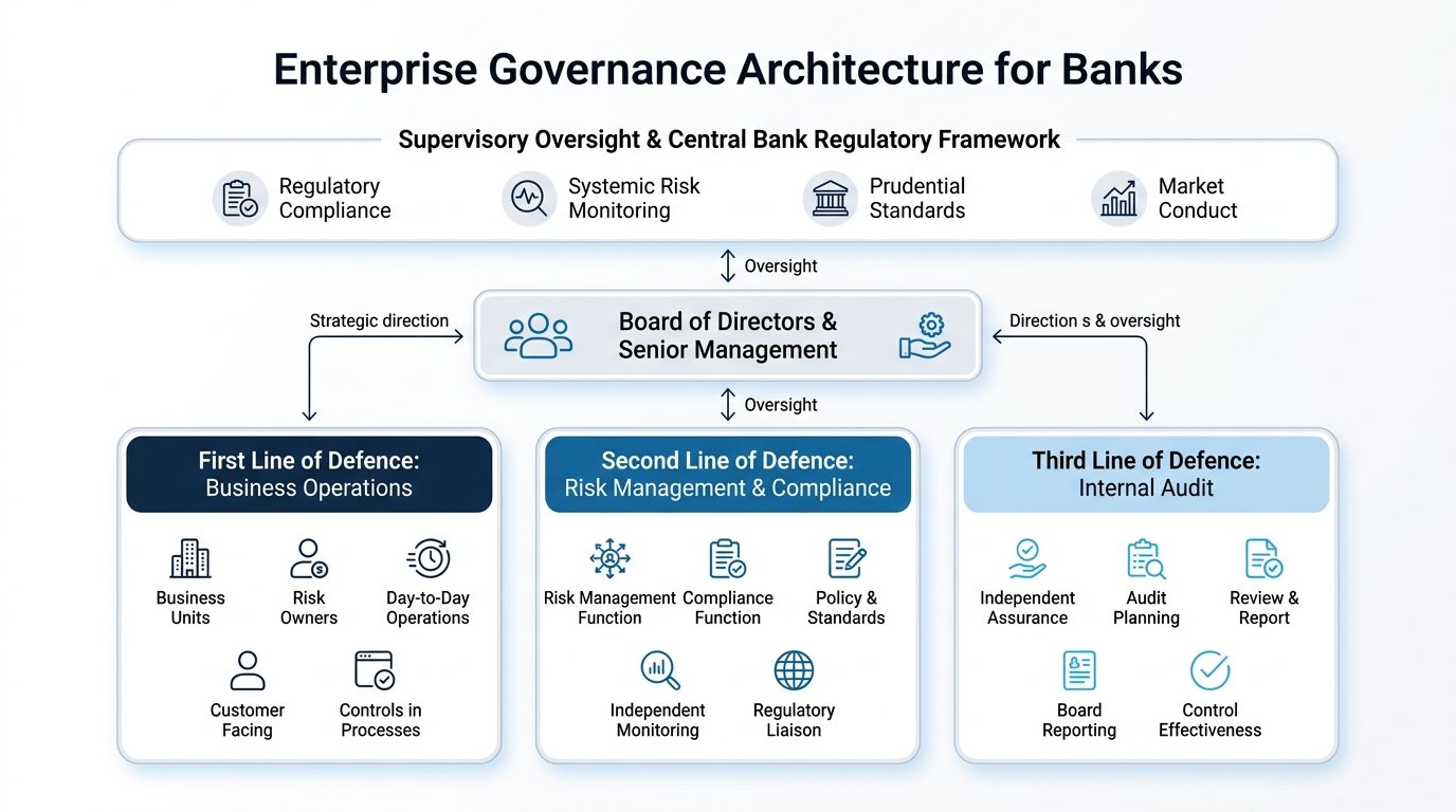 OrviQ Banking Governance Architecture: Supervisory Oversight, Board Management, and Three Lines of Defence