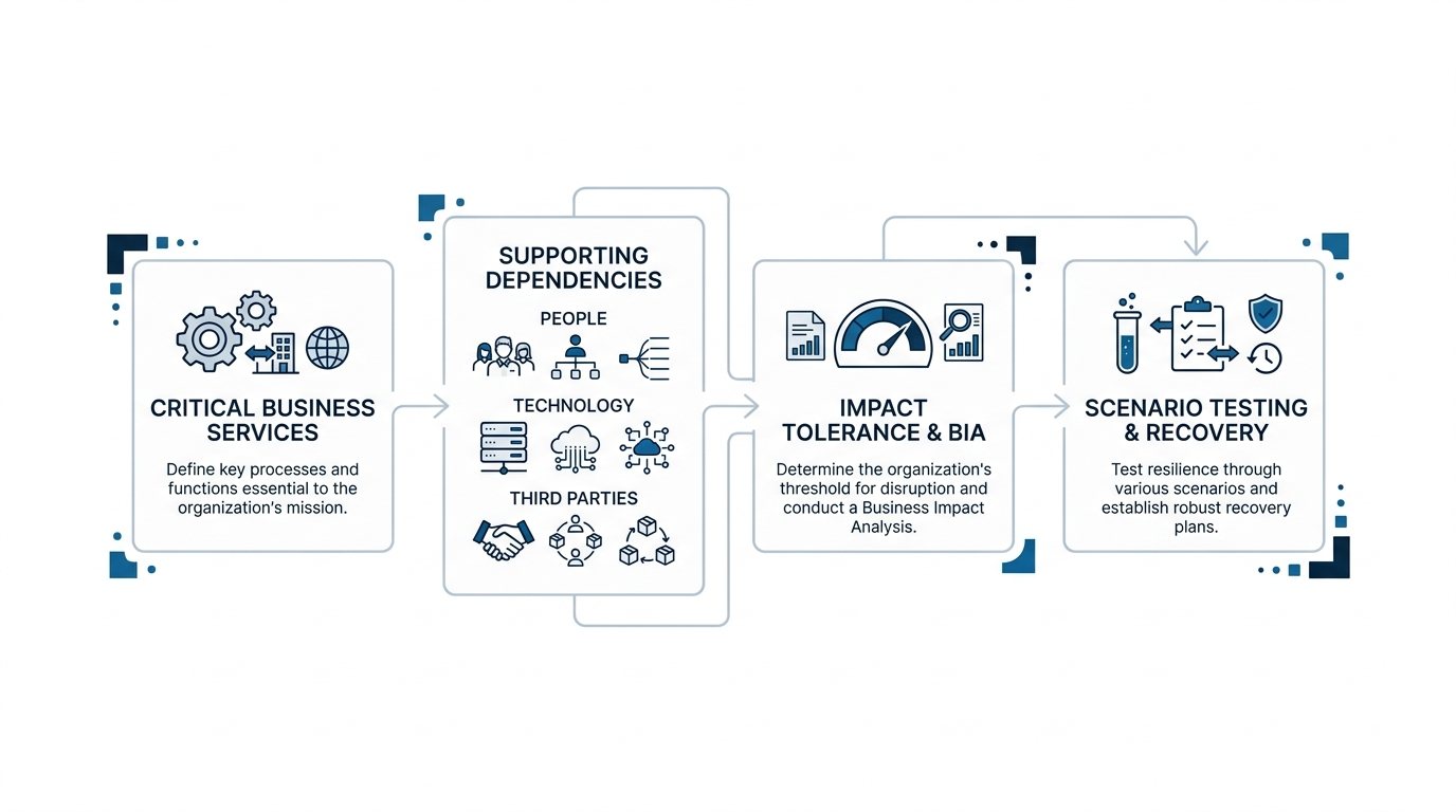 OrviQ Operational Resilience Dependency Map: Critical Business Services to Applications, Infrastructure, and Vendors