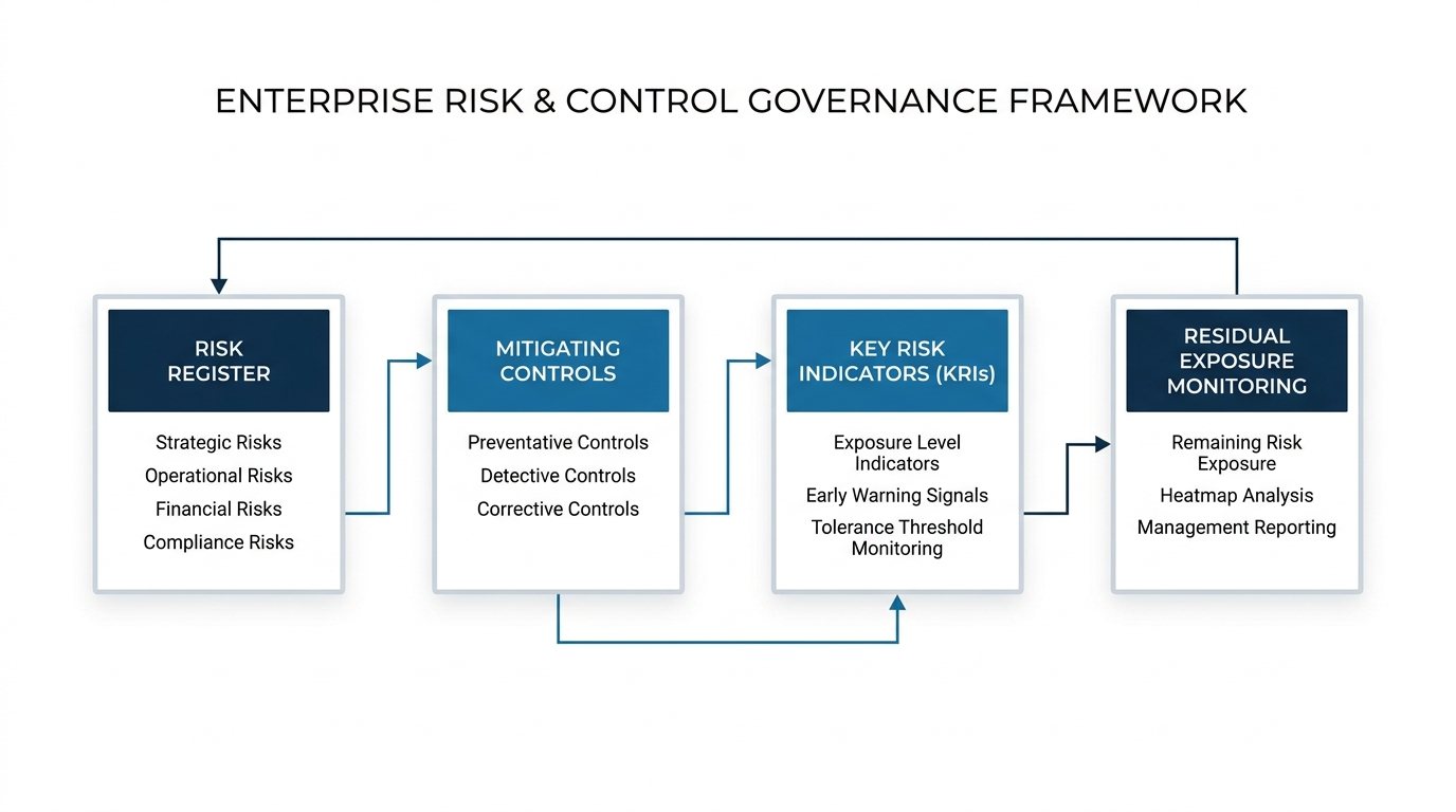 OrviQ Risk & Controls Mesh: Inherent Risk linked through Control Health to Dynamic Residual Risk